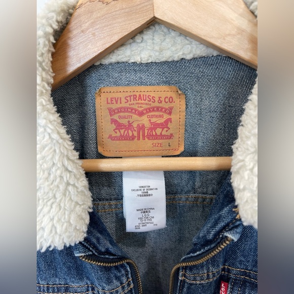 Levi Strauss Boy’s Jean Jacket Trucker Sherpa Collar Denim, Vintage, sz Large - Picture 8 of 8